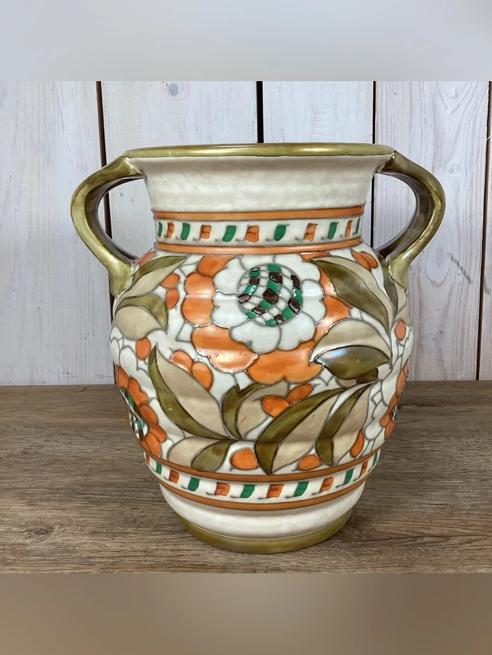 Charlotte Rhead Crown Ducal Pottery Twin Handled Vase Persian Rose Patte…